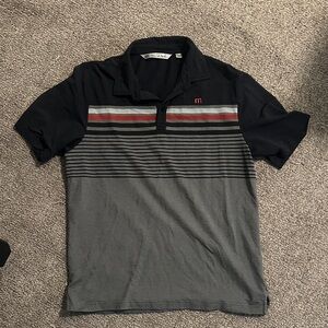 Travis Mathew Black and Gray Polo with Red Accents